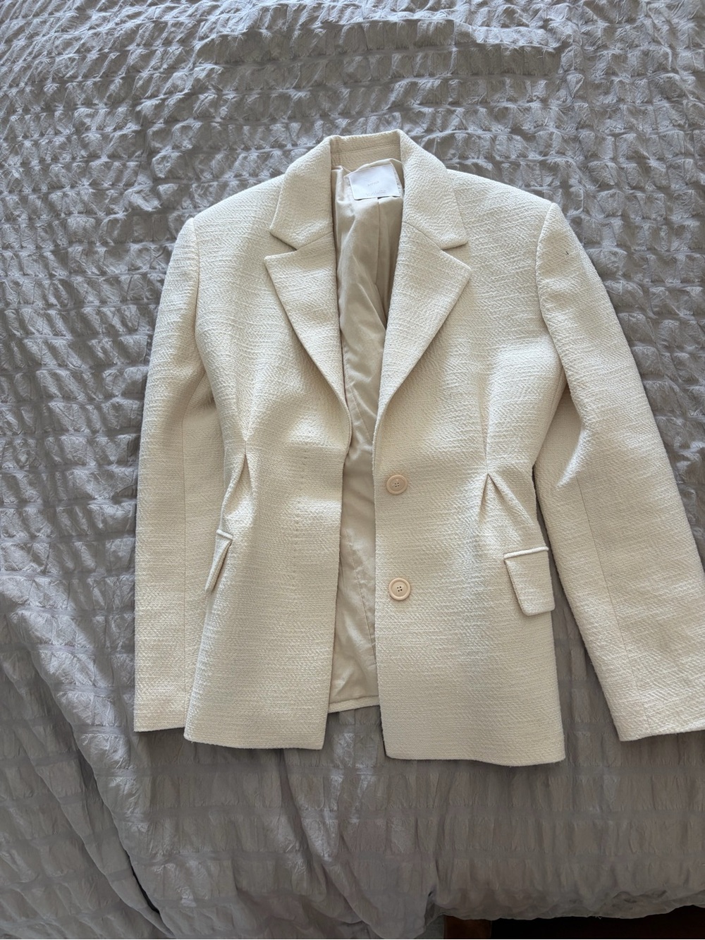 Mango Cream Textured Tailored Blazer